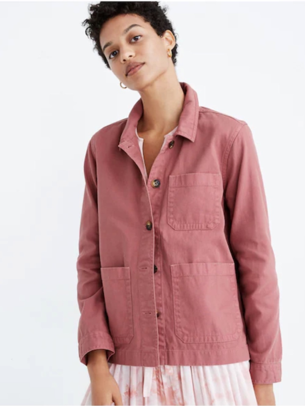 Madewell Garment-Dyed Ashwood Chore Coat in Vintage Pink Small Cotton Fall Coat